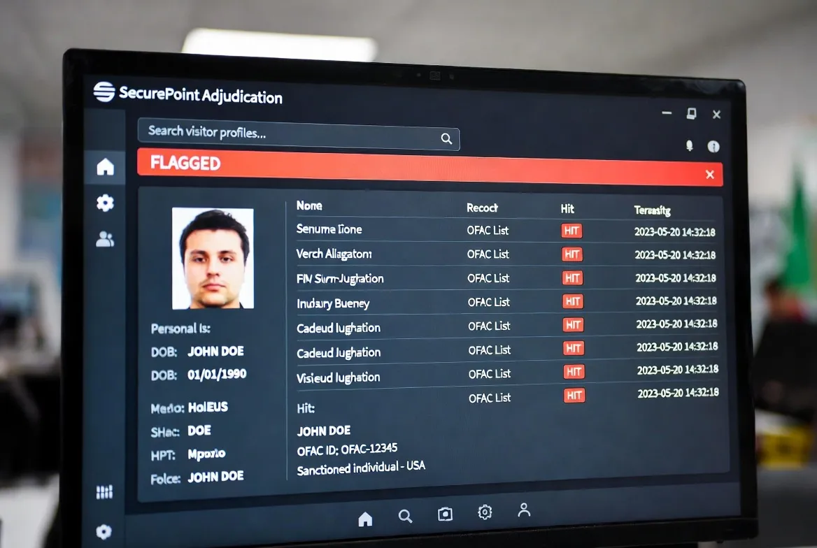 Adjudication drawer showing OFAC hit details and escalation controls